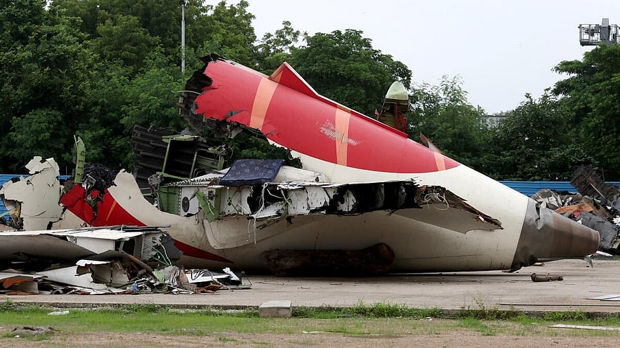 <div class="paragraphs"><p>Wreckage of the Air India Boeing 787-8 Dreamliner plane sits on the open ground, outside Sardar Vallabhbhai Patel International Airport, where it took off and crashed nearby shortly afterwards, in Ahmedabad.</p></div>