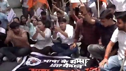 <div class="paragraphs"><p>Akhil Bharatiya Vidyarthi Parishad (ABVP) members staged a protest in Jammu, at the residence of J&amp;K Chief Minister Omar Abdullah.</p></div>