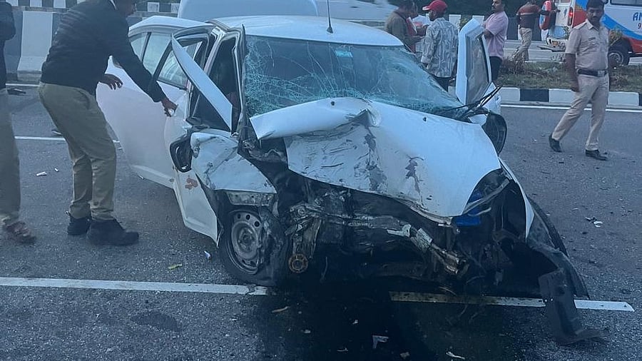 The car involved in the accident near Ramanagar on Sunday.