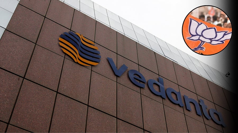 <div class="paragraphs"><p>Image showing the Vedanta logo and a BJP flag.</p></div>
