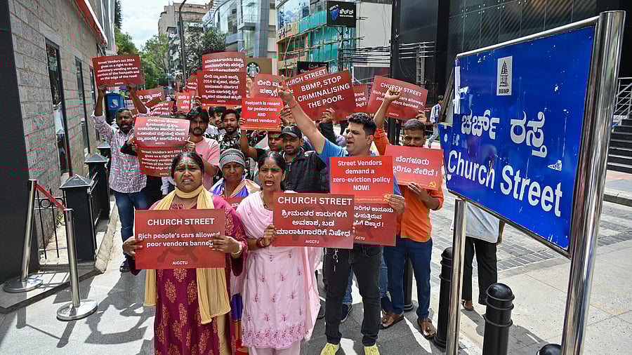 <div class="paragraphs"><p>The protest was held outside the MG Road metro station, facing Church Street on Monday.&nbsp;</p></div>