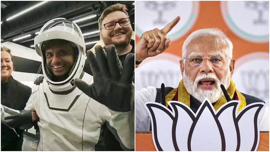 <div class="paragraphs"><p>Shubhanshu Shukla (left) and PM Narendra Modi (right)</p></div>