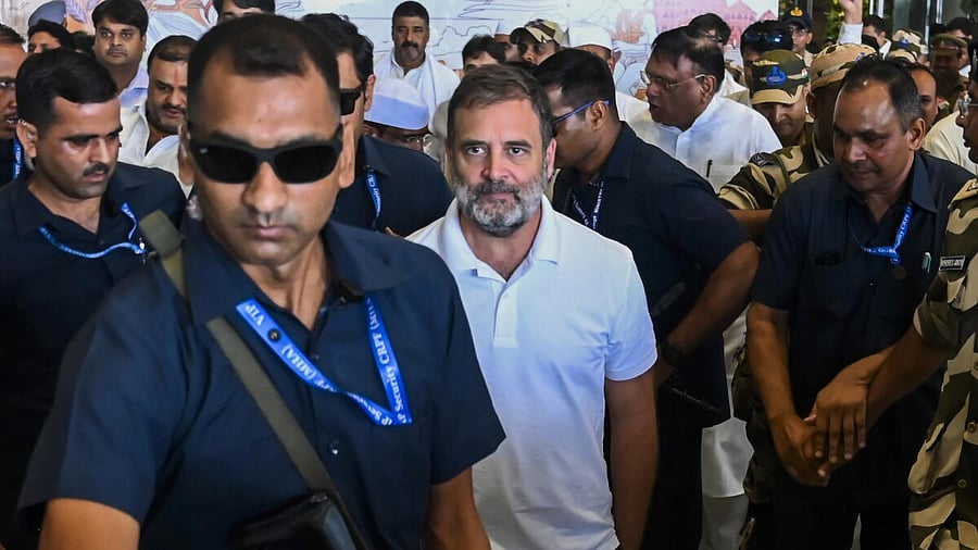 <div class="paragraphs"><p>Congress leader and Leader of Opposition in the Lok Sabha Rahul Gandhi arrives at the Chaudhary Charan Singh International Airport, Amausi, in Lucknow, Uttar Pradesh, Tuesday, July 15, 2025.&nbsp;</p></div>