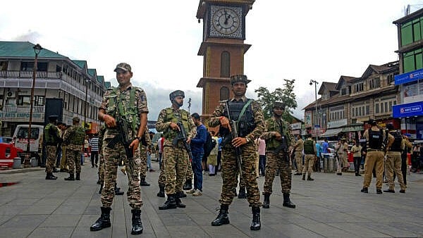 <div class="paragraphs"><p>Security personnel keep vigil amid heightened security during the ongoing Amarnath Yatra, in Srinagar.</p></div>