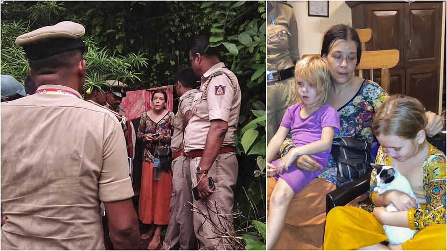 <div class="paragraphs"><p>Security personnel rescue a Russian woman and her two children from a remote cave in Ramatirtha hills, in Uttara Kannada.&nbsp;</p></div>