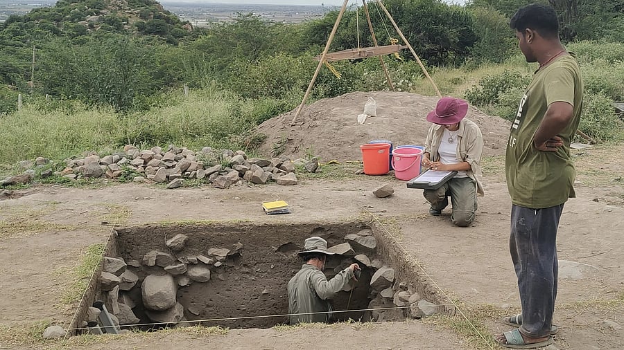 A team of foreign researchers excavates the pre-historic sites in and around Maski in Raichur district. 