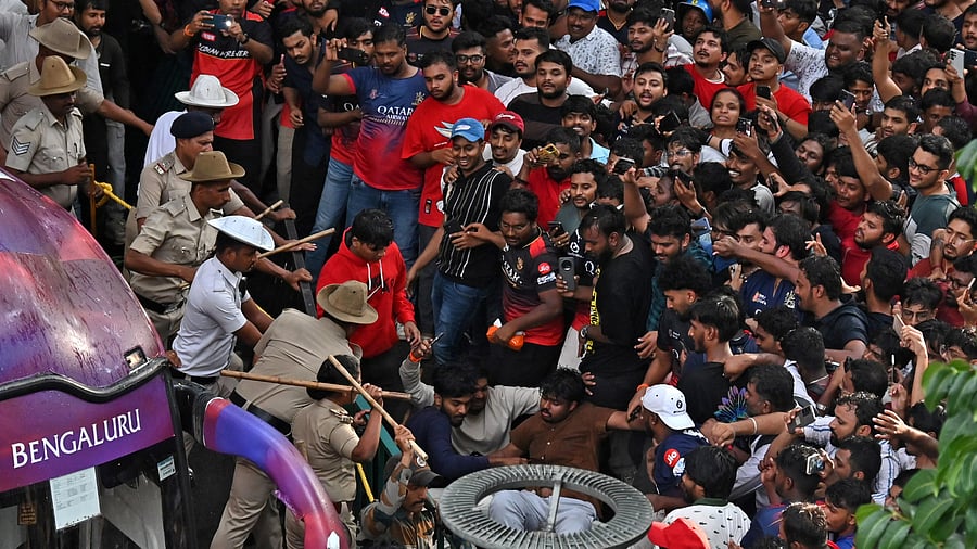 A file picture of the huge crowds around M Chinnaswamy Stadium during RCB's victory celebrations in Bengaluru.
