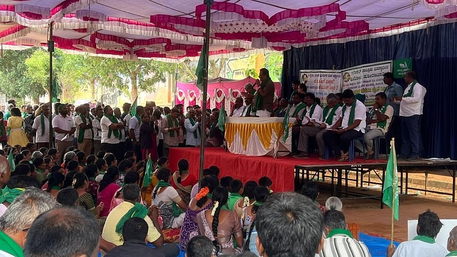 <div class="paragraphs"><p>Farmers gather at Freedom Park to voice opposition to the SWIFT City project, the state government’s ambitious initiative to support startups. </p></div>