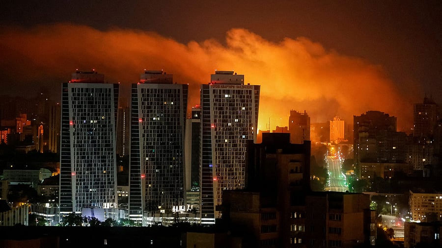 <div class="paragraphs"><p>An explosion of a drone lights up the sky over the city during a Russian drone and missile strike, amid Russia's attack on Ukraine, in Kyiv, Ukraine July 10, 2025.</p></div>
