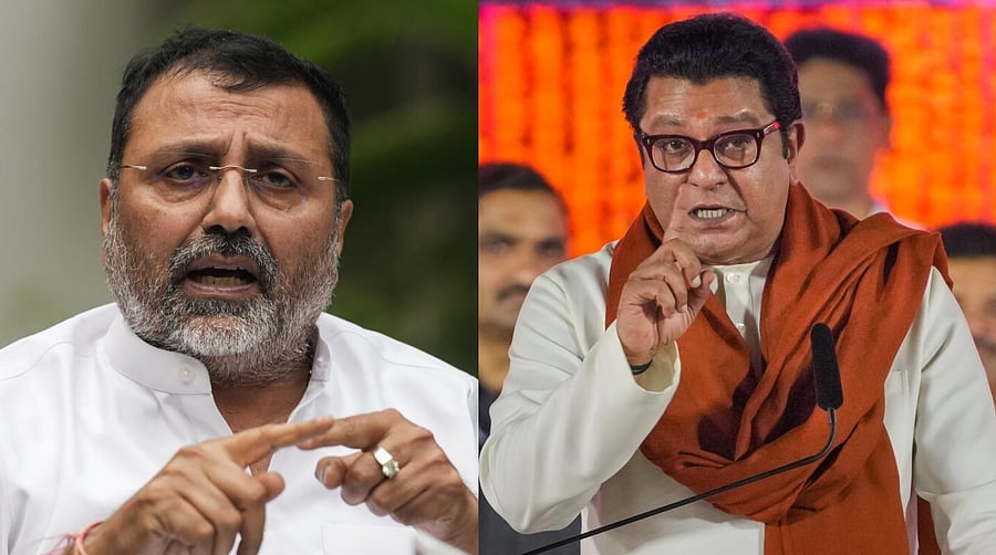 <div class="paragraphs"><p>Nishikant Dubey (L); Raj Thackeray (R). </p></div>
