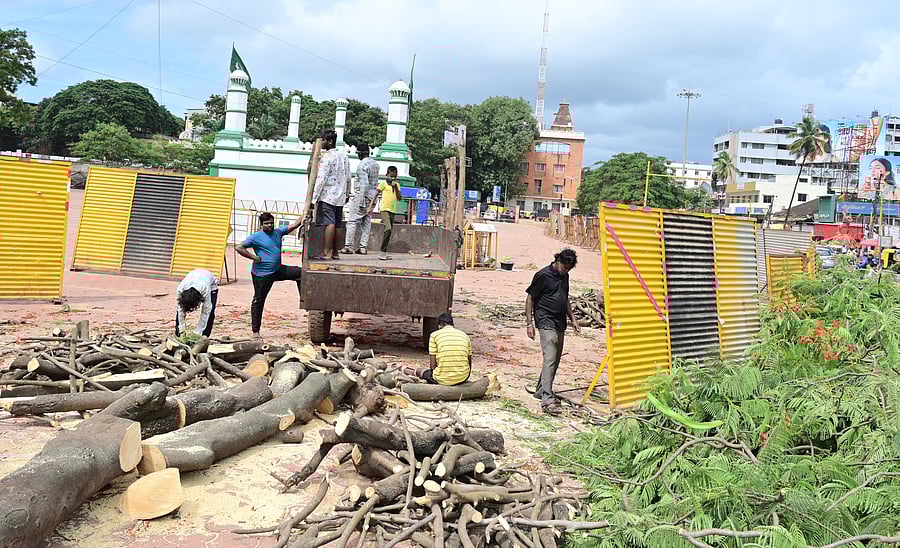 <div class="paragraphs"><p>Trees axed to facilitate flyover work at Idgah Maidan near Kittur Chennamma Circle in Hubballi recently.</p></div>