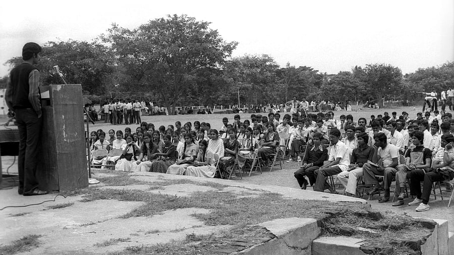 <div class="paragraphs"><p>A file photo of a student election campaign at National College, Jayanagar, in1983. </p></div>