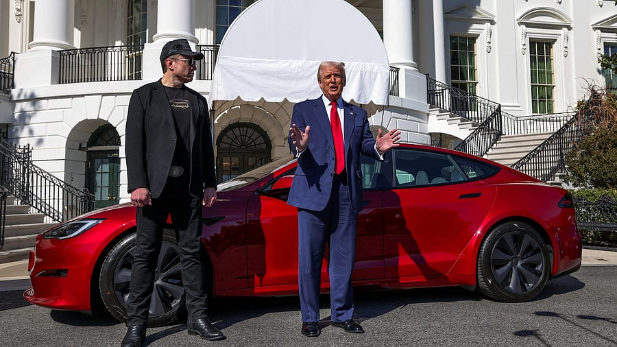 <div class="paragraphs"><p>File Photo: US President Donald Trump talks to the media next to Tesla CEO Elon Musk, at the White House in Washington, DC, US, March 11, 2025. </p></div>