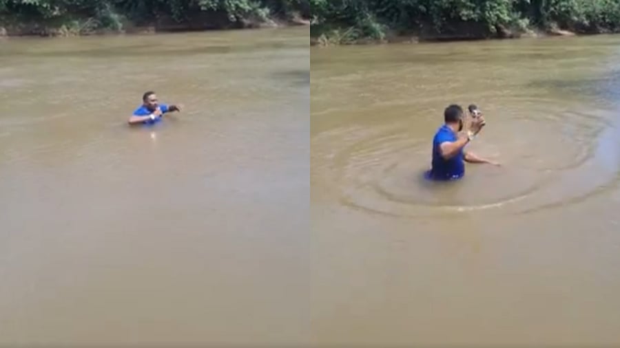 <div class="paragraphs"><p>Lenildo entered the water while reporting to demonstrate the depth and flow of the river when moments later, he jumped away abruptly saying that something brushed against him underwater.</p></div>