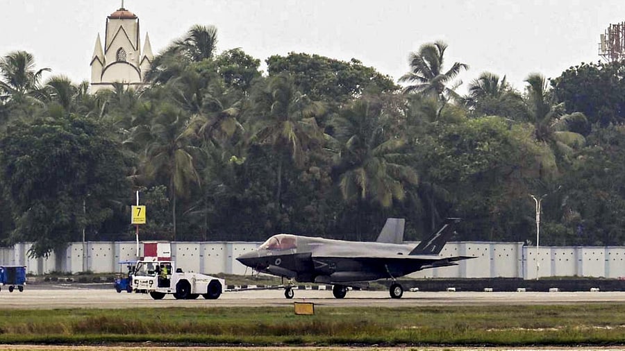 <div class="paragraphs"><p>The British Royal Navy F-35B Lightning fighter jet</p></div>