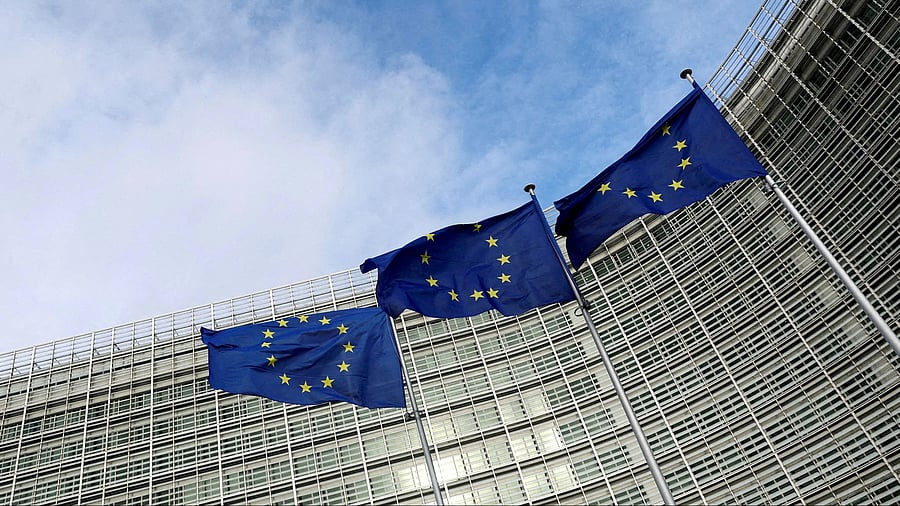 <div class="paragraphs"><p>European Union flags fly outside the European Commission in Brussels, Belgium.</p></div>