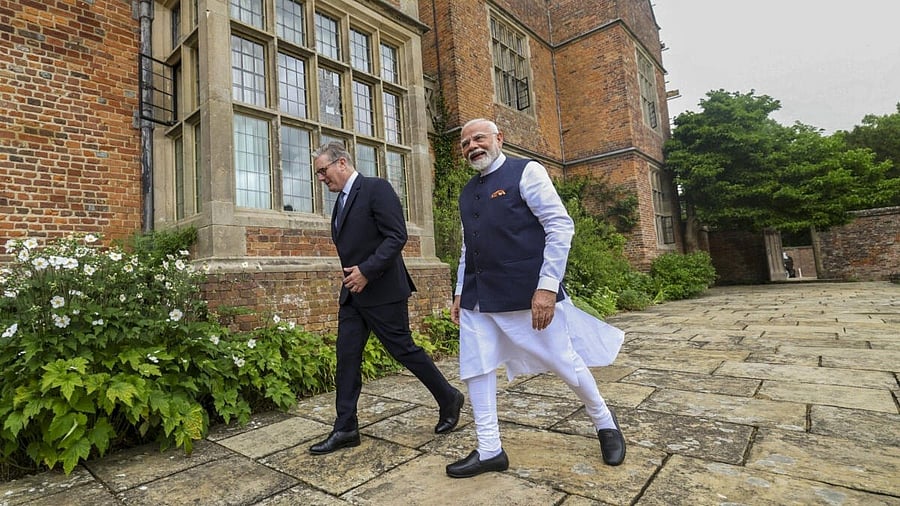 <div class="paragraphs"><p>In this image posted by @narendramodi via X on July 24, 2025, Prime Minister Narendra Modi with his British counterpart Keir Starmer during a meeting at Chequers Estate, in UK.</p></div>