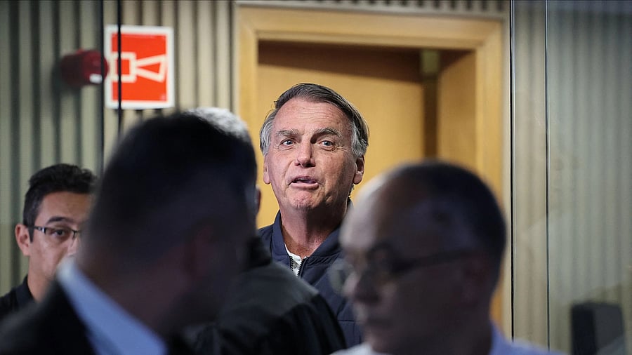 <div class="paragraphs"><p>Former Brazilian President Jair Bolsonaro leaves the Liberal Party headquarters in Brasilia.</p></div>