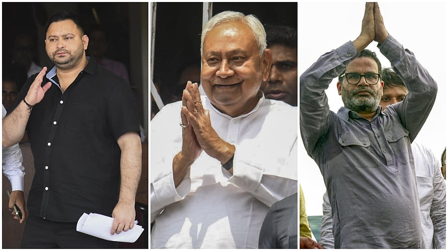 <div class="paragraphs"><p>RJD leader Tejashwi Yadav (L); Bihar CM Nitish Kumar (C); and Jan Suraj Party leader Prashant Kishor.</p></div>