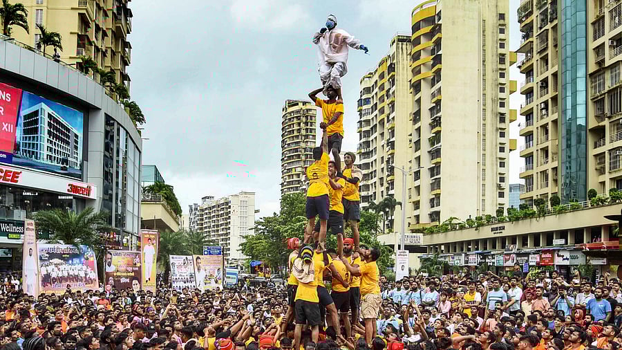 <div class="paragraphs"><p>A 'govinda', atop a human pyramid. Image for representational purposes.</p></div>