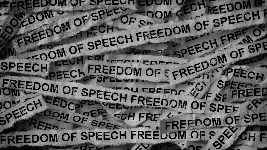 <div class="paragraphs"><p>Strips of newspaper with the words Freedom of speech</p></div>