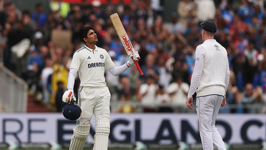<div class="paragraphs"><p>Shubman Gill celebrates after reaching his century </p></div>