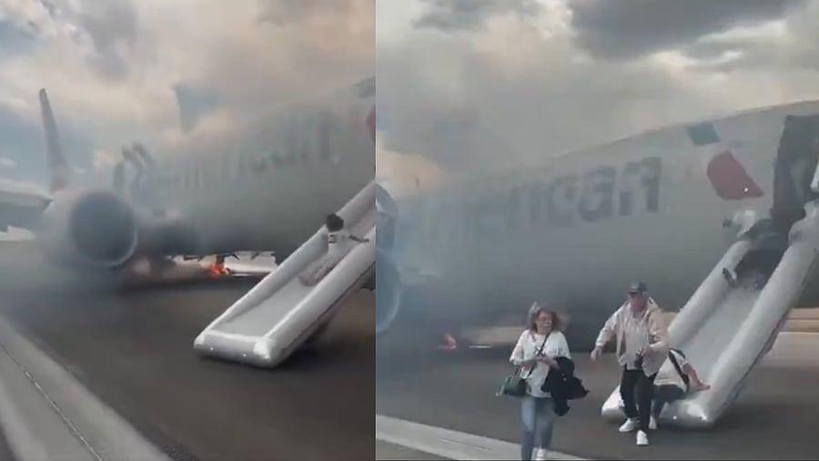 <div class="paragraphs"><p>Passengers exit seconds before takeoff as landing gear catches fire at Denver airport</p></div>