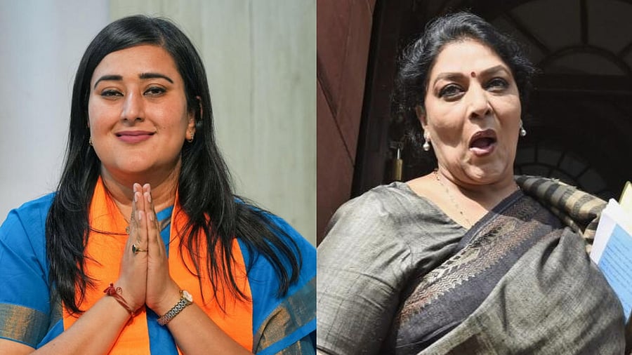 <div class="paragraphs"><p>BJP leader Bansuri Swaraj (L) and Congress' Renuka Chowdhury.</p></div>