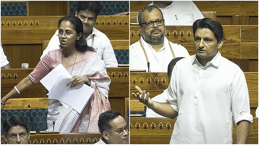 <div class="paragraphs"><p>NCP (SP)'s Supriya Sule (left) Congress MP Deepender Singh Hooda (right) speak during the Lok Sabha.</p></div>