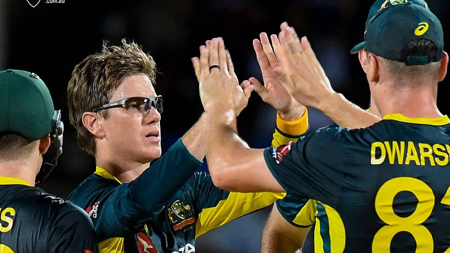 <div class="paragraphs"><p>Australian players celebrate a wicket during the match.</p></div>