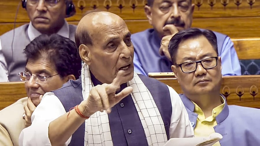 <div class="paragraphs"><p>efence Minister Rajnath Singh speaks during a debate in the Lok Sabha on the Pahalgam terror attack and Operation Sindoor, at the Monsoon session of Parliament, in New Delhi.</p></div>