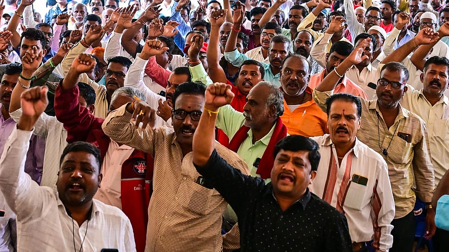 <div class="paragraphs"><p>The employees of state-run road transport corporations during their symbolic hunger strike at Freedom Park on Wednesday. </p></div>