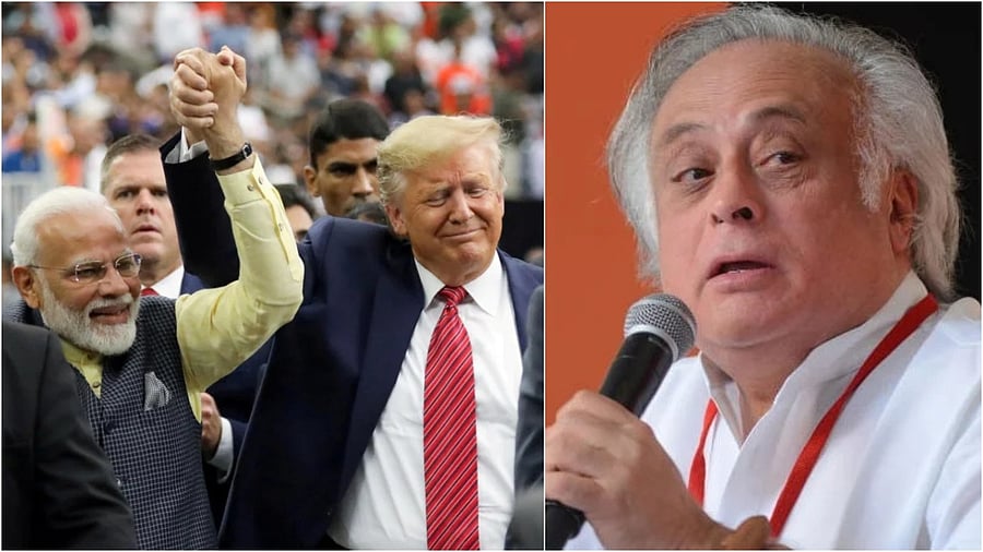 <div class="paragraphs"><p>PM Narendra Modi with Donald Trump(L), Congress general secretary Jairam Ramesh(R)</p></div>