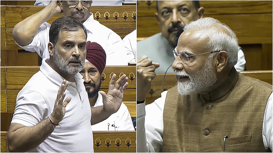<div class="paragraphs"><p>Rahul Gandhi in Lok Sabha (L), PM Narendra Modi. </p></div>