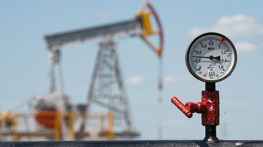 <div class="paragraphs"><p>A view shows a pressure gauge near oil pump jacks outside Almetyevsk, in the Republic of Tatarstan, Russia. </p></div>