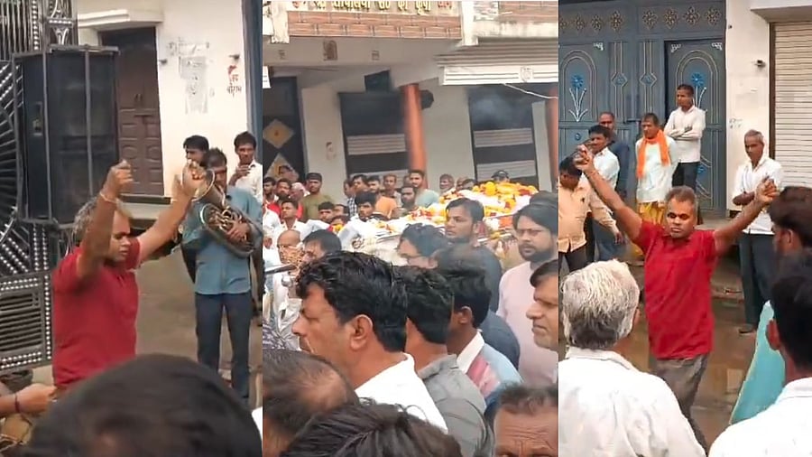 <div class="paragraphs"><p>Screengrab from viral video: Man dances at friend's funeral procession in Madhya Pradesh</p></div>