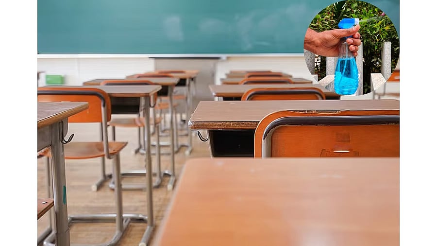 <div class="paragraphs"><p>Representative image of a classroom and glass cleaning spray (inset).</p></div>