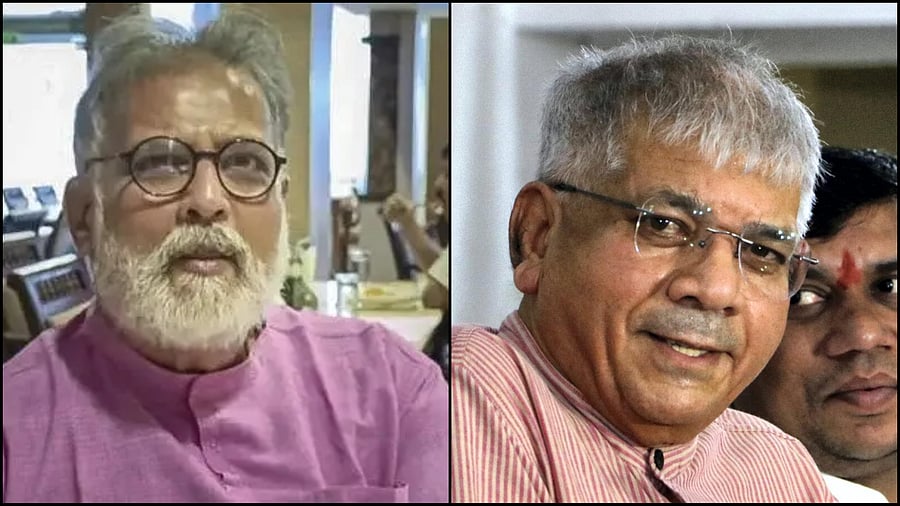 <div class="paragraphs"><p>Tushar Gandhi (L) and Prakash Ambedkar (R).</p></div>