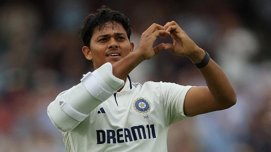 <div class="paragraphs"><p>India's Yashasvi Jaiswal celebrates after reaching his century.</p></div>