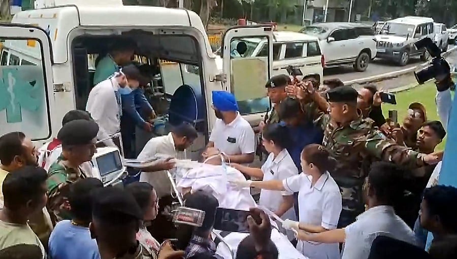 <div class="paragraphs"><p>Jharkhand Minister Ramdas Soren being brought to a hospital after he allegedly fell in his house, in Jamshedpur, Saturday, Aug. 2, 2025. </p></div>