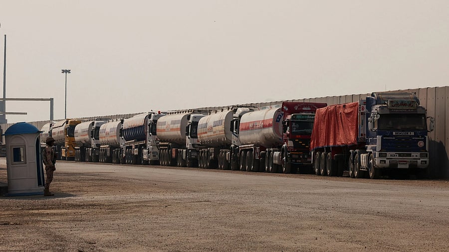 <div class="paragraphs"><p>A view shows fuel trucks before crossing the Rafah border to enter the Gaza Strip.</p></div>