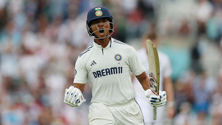 <div class="paragraphs"><p>Yashasvi Jaiswal celebrates after reaching his century.</p></div>