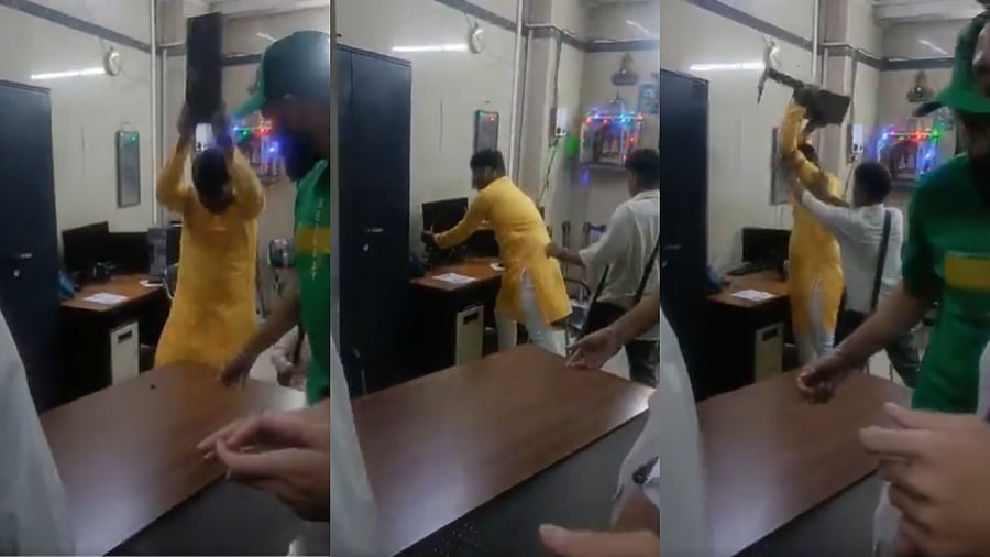 <div class="paragraphs"><p>One of the passengers who can be seen wearing a yellow kurta, became violent, allegedly attacked railway staff and also damaged government property including computers, monitors, keyboards and other objects.</p></div>