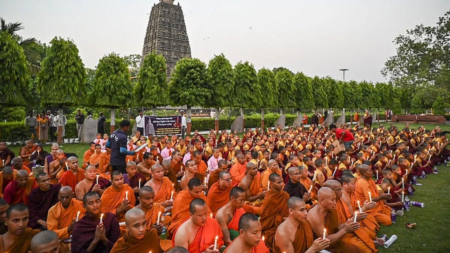 <div class="paragraphs"><p>Monks at Mahabodhi Temple, Bodh Gaya, in Gaya district, Bihar. </p></div>