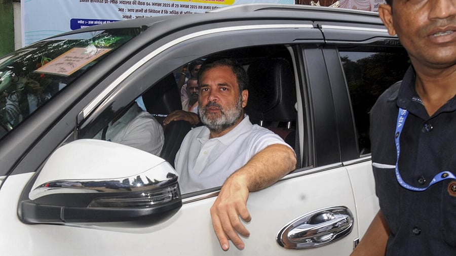 <div class="paragraphs"><p>Congress leader Rahul Gandhi leaves after appearing before an MP-MLA Court in connection with a case related to alleged defamatory remarks against Union Home Minister Amit Shah at a rally in 2018, at Chaibasa in West Singhbhum district, Jharkhand.</p></div>