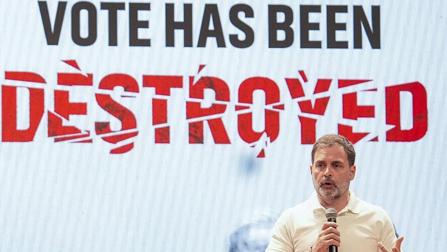 <div class="paragraphs"><p>LoP in the Lok Sabha and Congress MP Rahul Gandhi addresses a press conference, at AICC HQ, in New Delhi, Thursday, Aug. 7, 2025.</p></div>