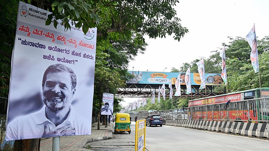 <div class="paragraphs"><p>Posters of Rahul Gandhi along the road to Freedom Park.</p></div>