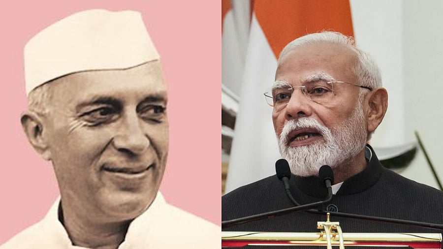 <div class="paragraphs"><p>Pandit Jawaharlal Nehru (L); Narendra Modi. </p></div>