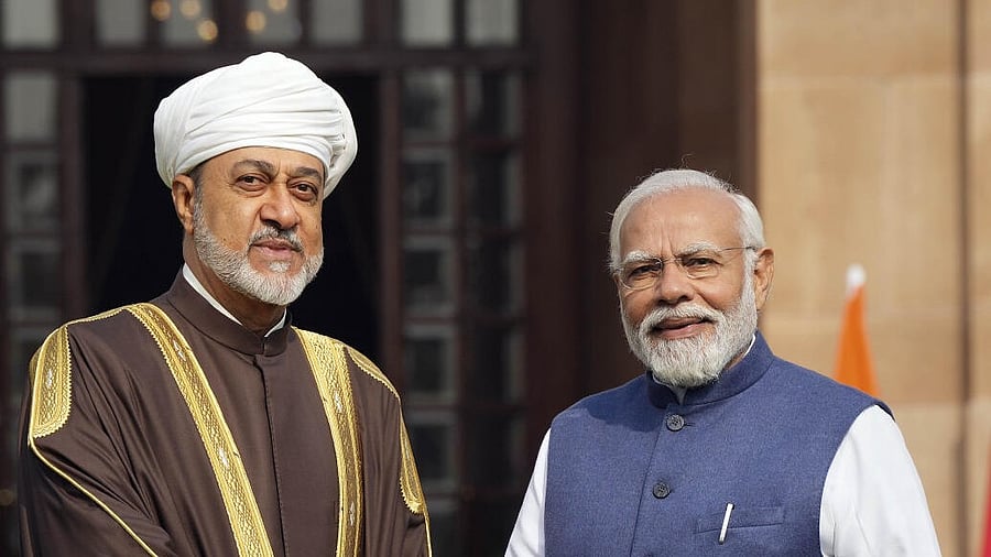 <div class="paragraphs"><p>Prime Minister Narendra Modi and Sultan of Oman Haitham Bin Tariq before their meeting at the Hyderabad House, in New Delhi, Saturday, Dec. 16, 2023.</p></div>
