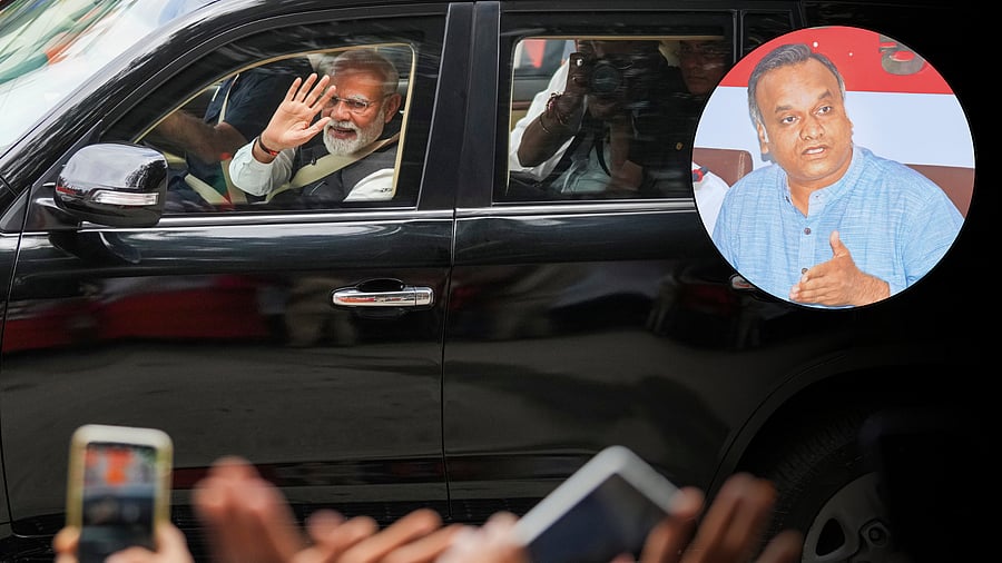 <div class="paragraphs"><p>PM Modi in Bengaluru on Sunday and an inset showing Priyank Kharge.</p></div>